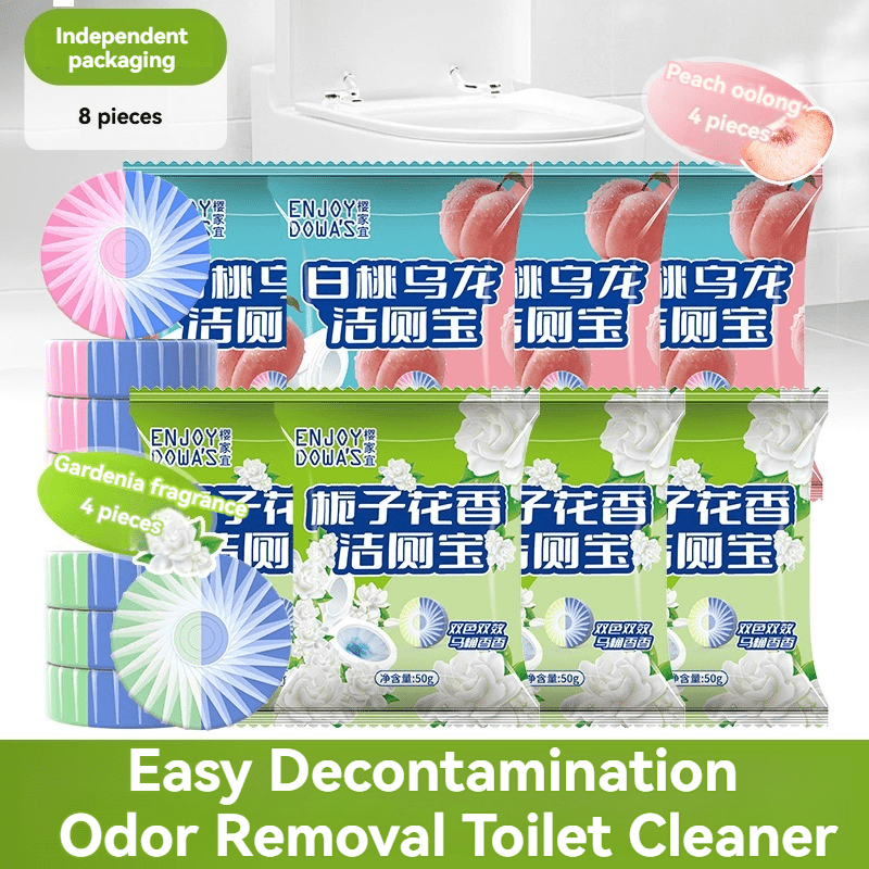 Experience a fresh bathroom with Dowa's 8-Pack Toilet Bowl Cleaner Tablets. This botanical blend features the soothing scents of white peach oolong and gardenia, in a concentrated gel form made with sodium lauryl sulfate. Perfect for ceramic surfaces