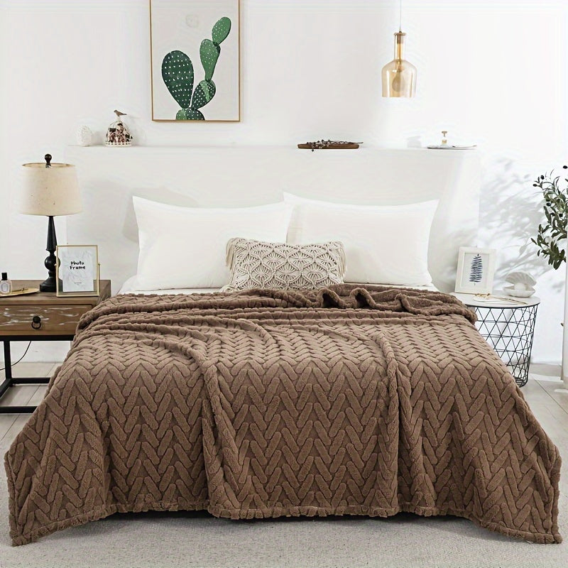 A stylish contemporary geometric-patterned taffeta blanket, weighing 250-300gsm and designed for multiple uses such as traveling, covering sofas, beds, or as home decor. This heavy-duty throw is machine washable and perfect for all seasons, making it an