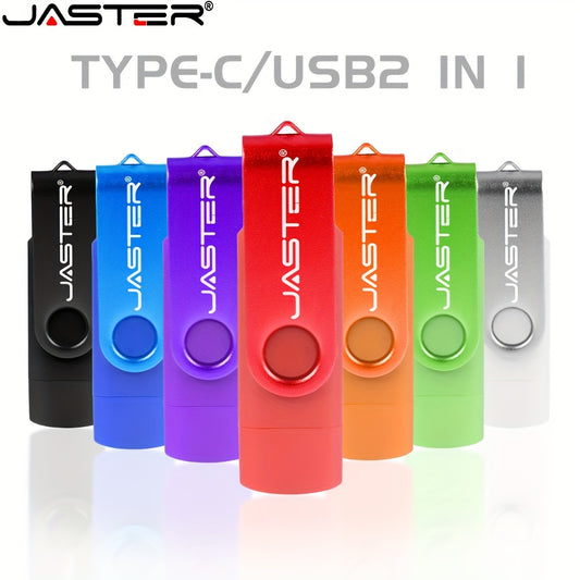 JASTER 2 in 1 Type-C USB flesh xotira qurilmasi turli o'lchamlar va ranglarda mobil telefonlar uchun, haqiqiy sig'imga ega va tashqi saqlash uchun mos. Yaratij biznes sovg'alari uchun ajoyib.