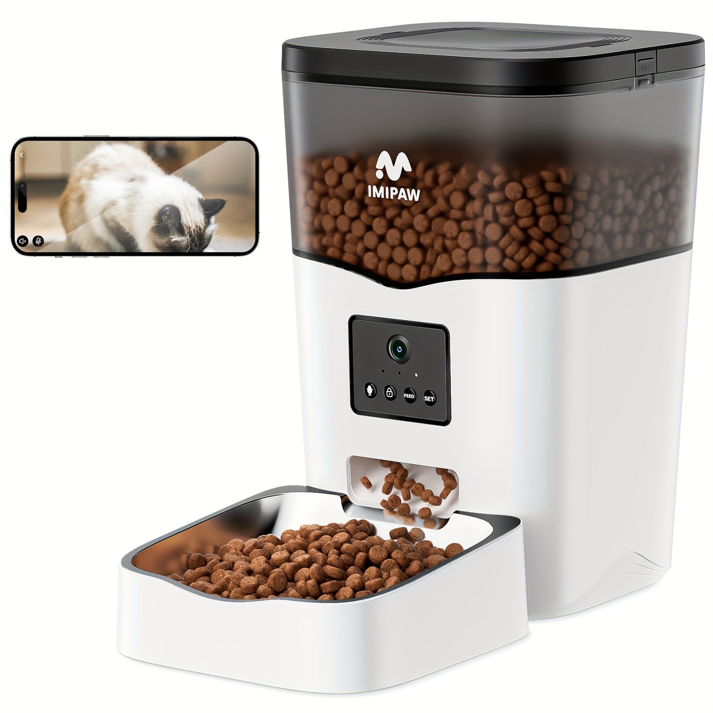 IMIPAW 3L Smart WiFi Pet Feeder dispenses up to 20 meals a day, controlled via app and powered by USB.