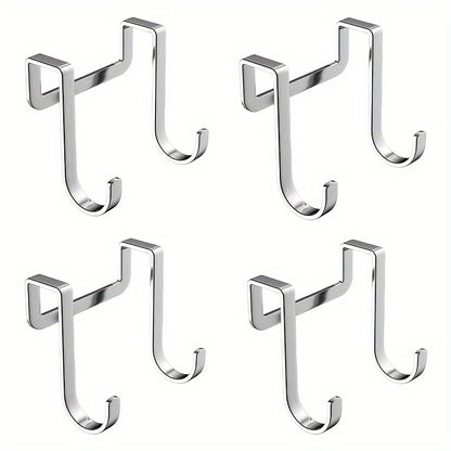 4-Pack Stainless Steel Utility Hooks - Casual Style, No-Drill Wall Mount for Kitchen/Bathroom Cabinet Storage - Rust Resistant