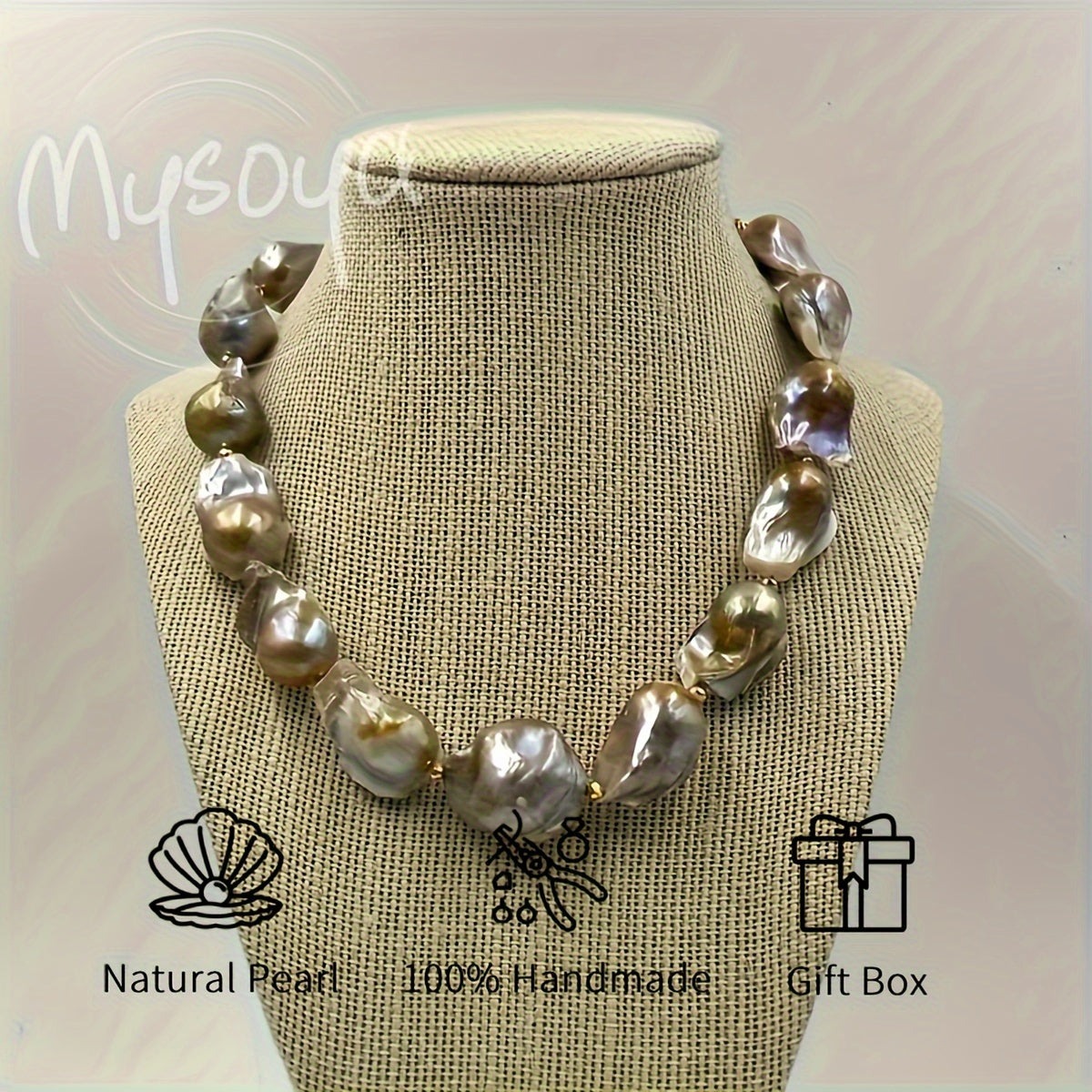 Handcrafted MYSOYA Baroque Pearl Necklace featuring 100% natural freshwater pearls ranging from 21-28mm. This elegant and luxurious jewelry piece is perfect for everyday wear, weddings, and special occasions. Makes a stunning Valentine's Day gift or June