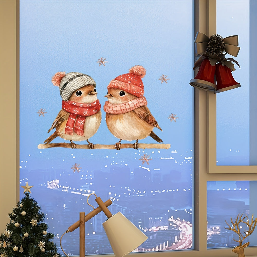 Celebrate the holiday season with our Festive Christmas Bird Window Cling. Featuring adorable cartoon birds wearing knitted hats and scarves, this removable and reusable cling has a semi-matte finish that is ideal for decorating windows, doors, walls