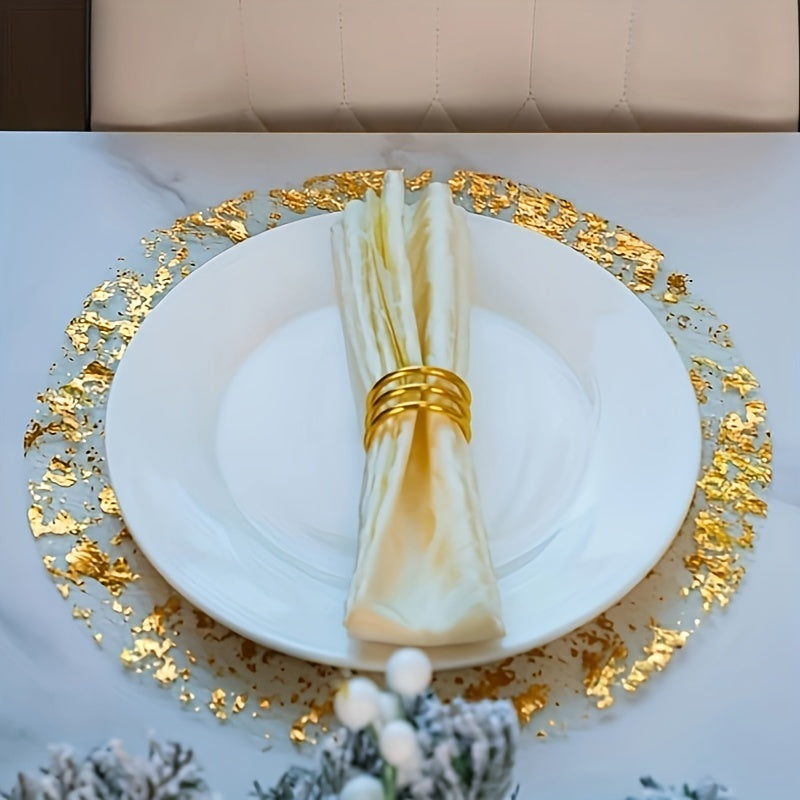 6pcs Golden Foil Placemats - 33.02cm Round Polyester Table Mats for Special Occasions, Ideal for Christmas