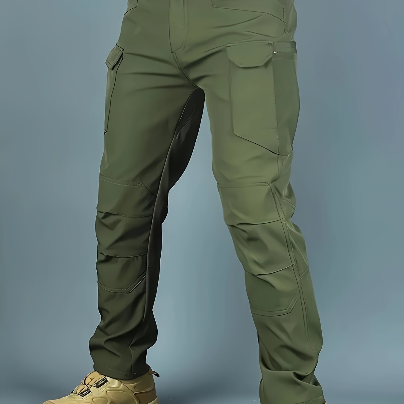 Durable polyester/spandex blend cargo pants for men with multiple pockets, machine washable, casual style