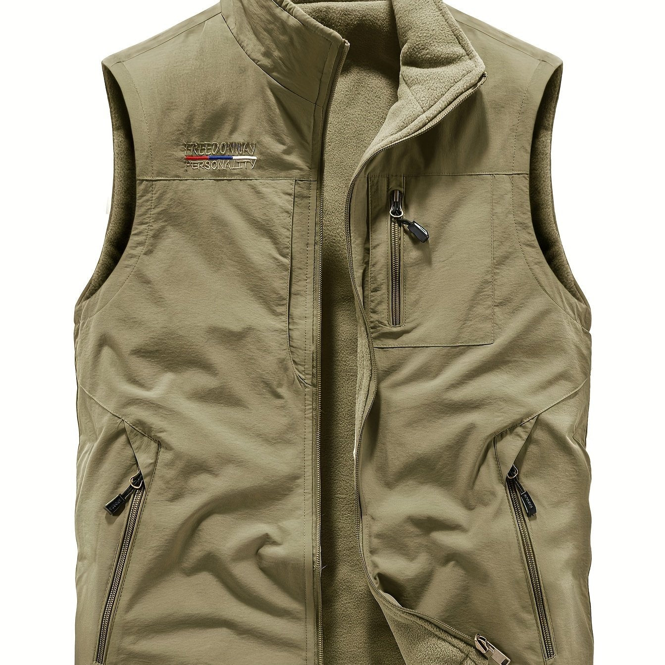 Men's reversible sleeveless vest with embroidered letters - versatile for travel, work, and outdoor activities.