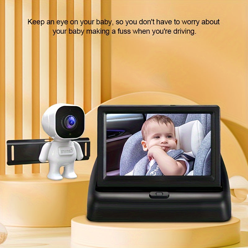 Stay safe while driving with our Rear-Facing Car Seat Camera Monitor. This monitor features a 10.92cm HD display, wide angle lens, and night vision capabilities, providing in-car safety surveillance for infants and toddlers. The 720P video quality and