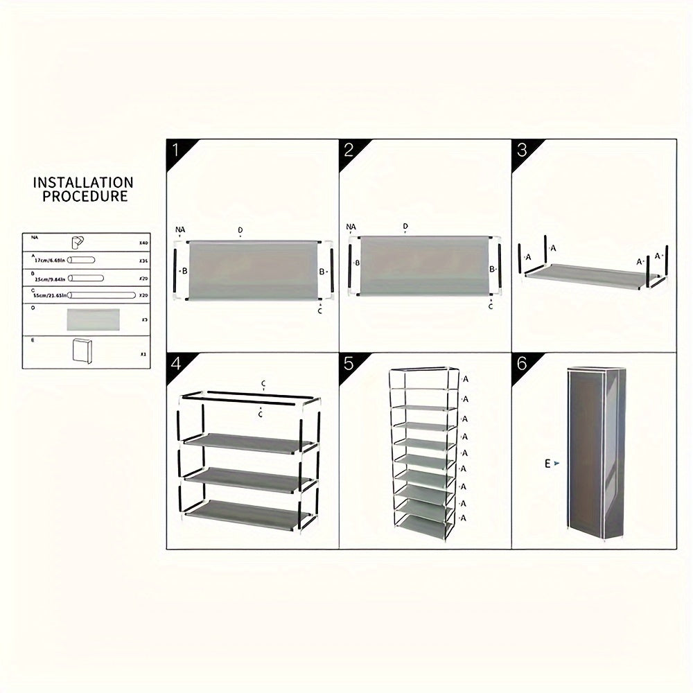 Simple Shoe Cabinet with 10 Layers and 9 Grids, Made of Non-woven Fabric, Dust-proof and Multi-functional Shoe Storage Solution for Household and Dormitories - Easily Assembled, Lockable, and Ideal for Large-capacity Storage in Bedrooms and Living Spaces.