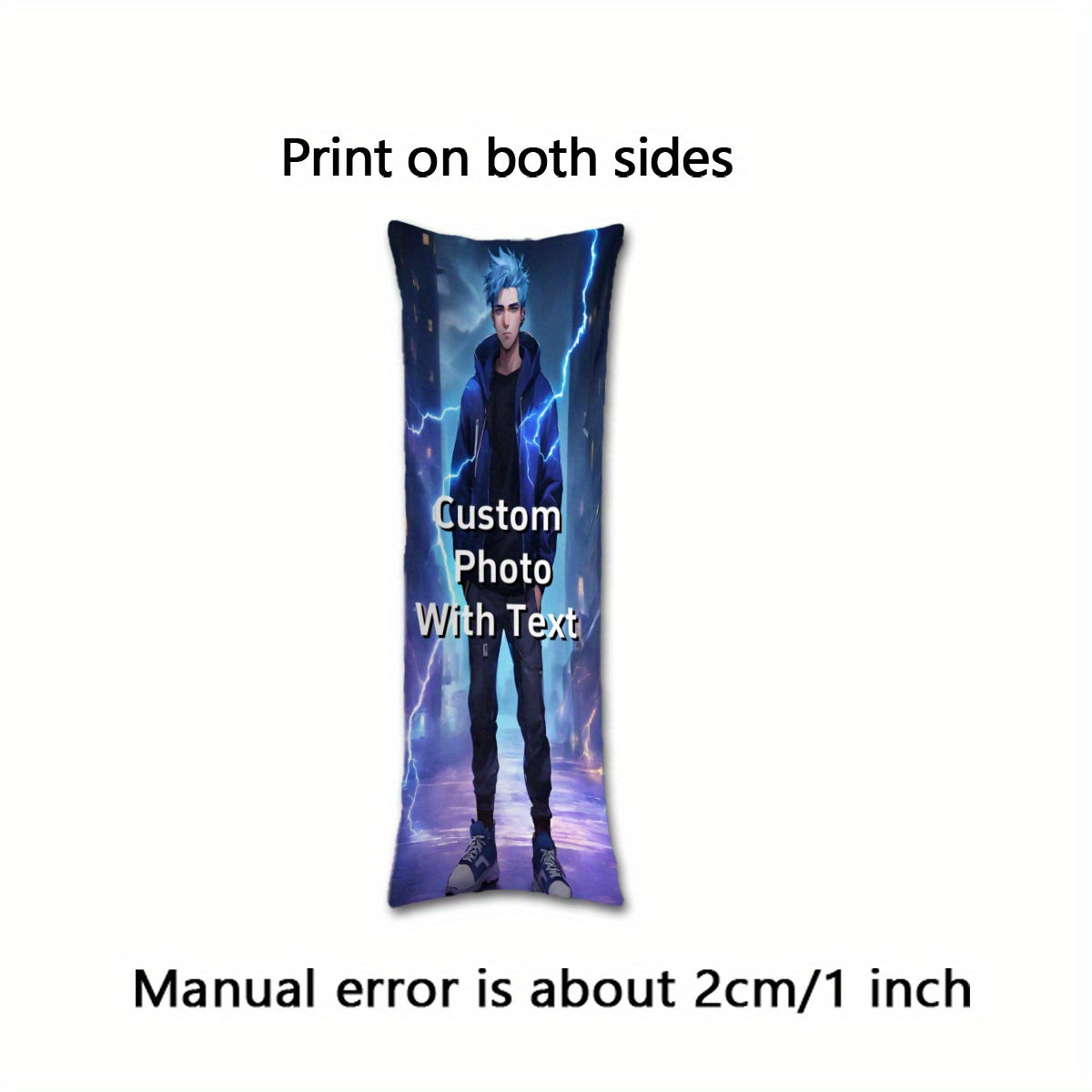 Personalize your long body pillow with a custom photo cover. This double-sided, soft plush cover is ideal for celebrating Halloween, Thanksgiving, Christmas, birthdays, and weddings. Measures 50.8x137.16 cm.