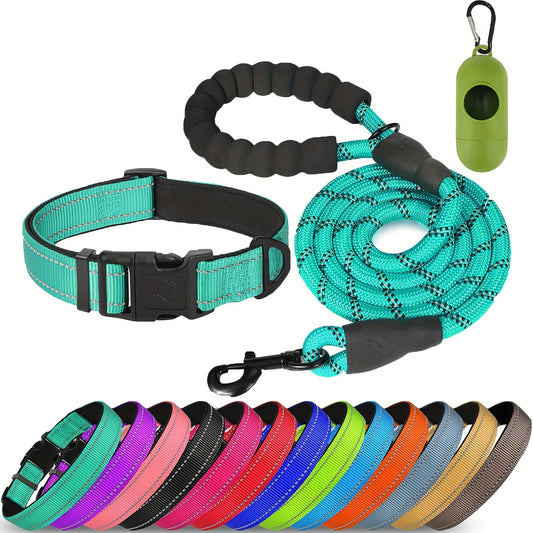 Reflective leash and adjustable nylon collar set for dogs of all sizes from JOYTALE.