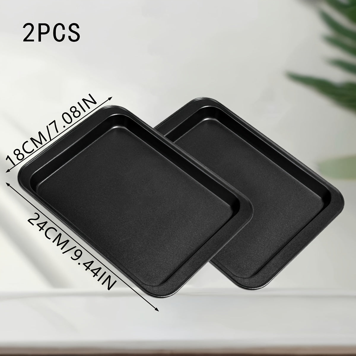 Golden rectangular non-stick baking pans, set of 1 or 2, for bread, cake, pizza, cookies, eclair, toast, and more. Made of food-grade materials.