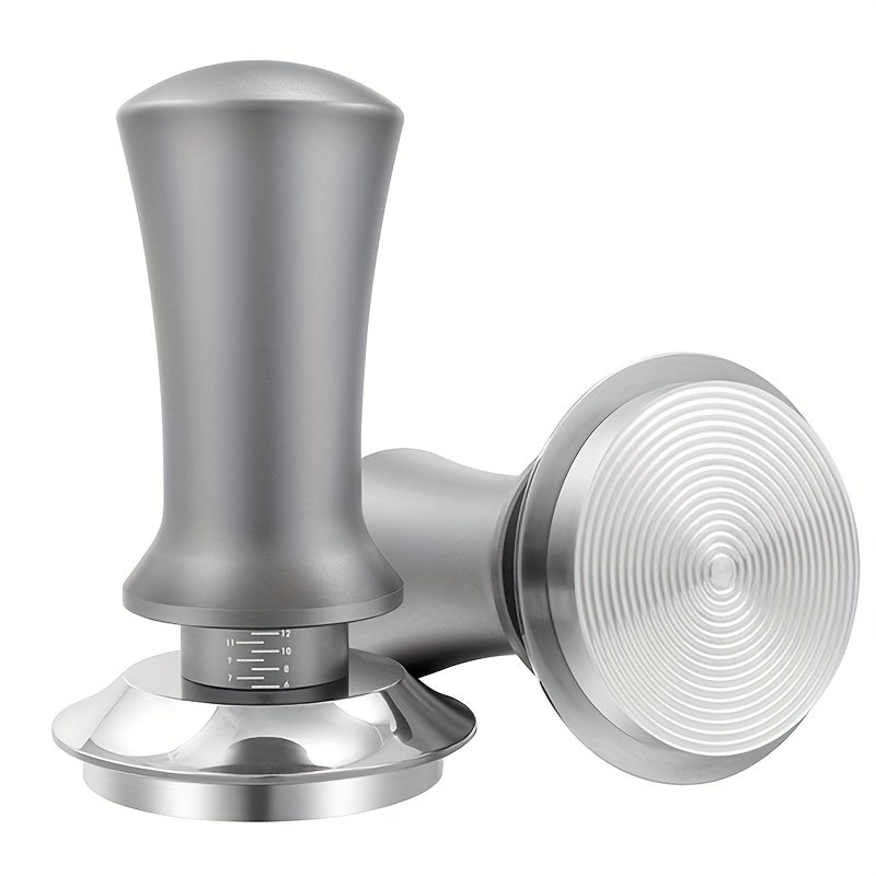 Adjustable pressure coffee tamper made of premium stainless steel, perfect for both espresso and drip coffee. An essential tool for baristas, ensuring constant pressure and even distribution of coffee powder.