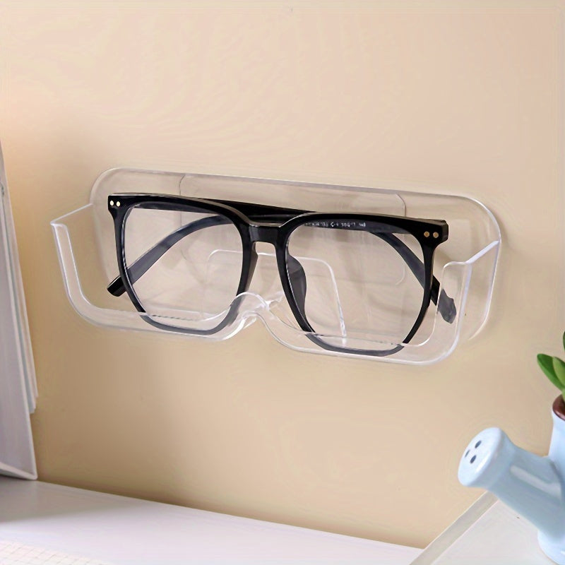 Sleek wall-mounted glasses display stand in light gray made of durable plastic. This space-saving organizer is perfect for eyewear and fashion glasses, ideal for bedside or desk use. Features a classic style.