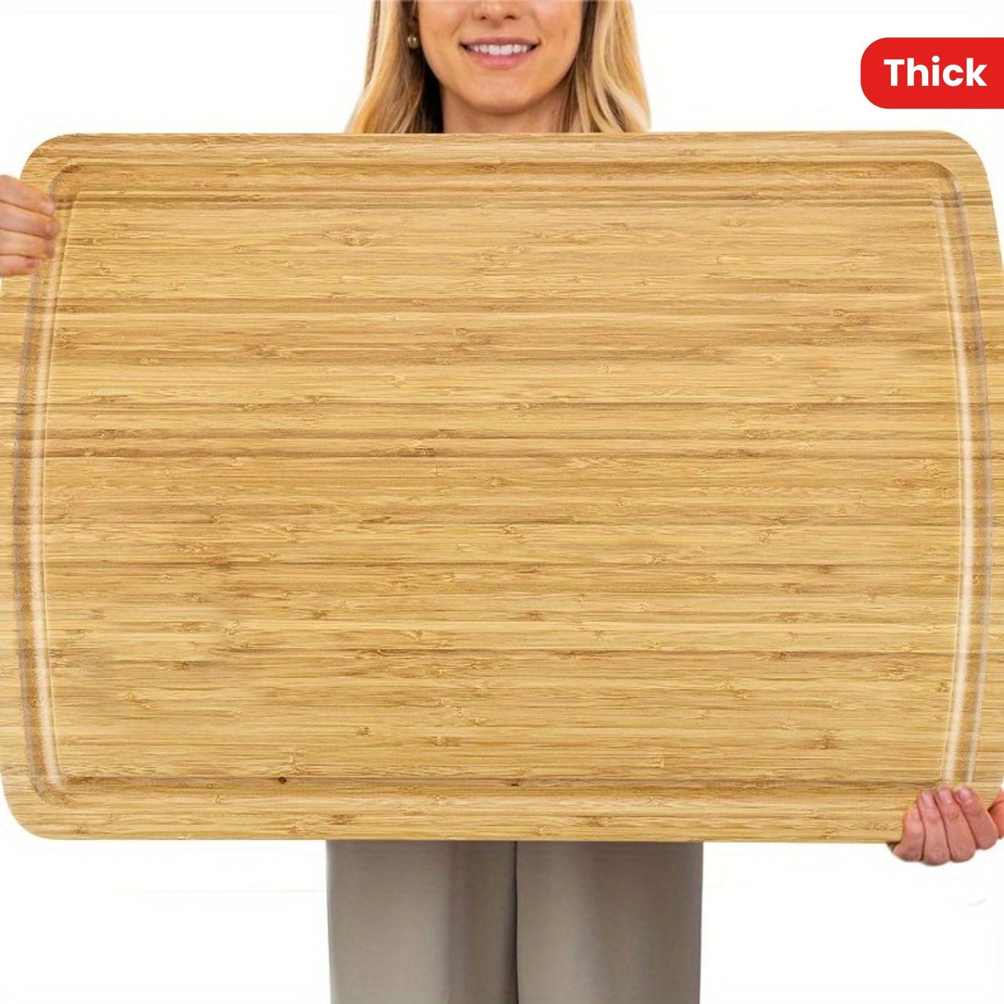 Large Bamboo Cutting Board - 63.5x40.64 cm, Thick Butcher Block with Juice Groove for Meat & Vegetables, Ideal for Charcuterie, Essential for Every Kitchen