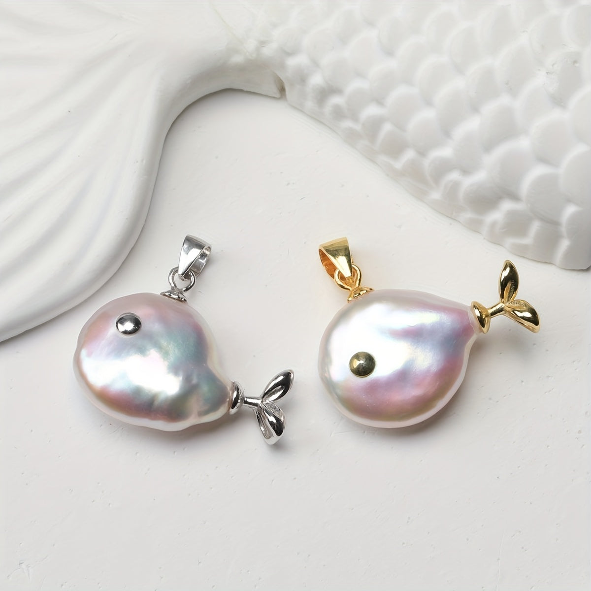 Handmade Baroque Freshwater Pearl Fish Pendant - S925 Sterling Silver, Adorable Nautical Theme, Perfect for Daily Wear and Gifting, No Batteries Needed