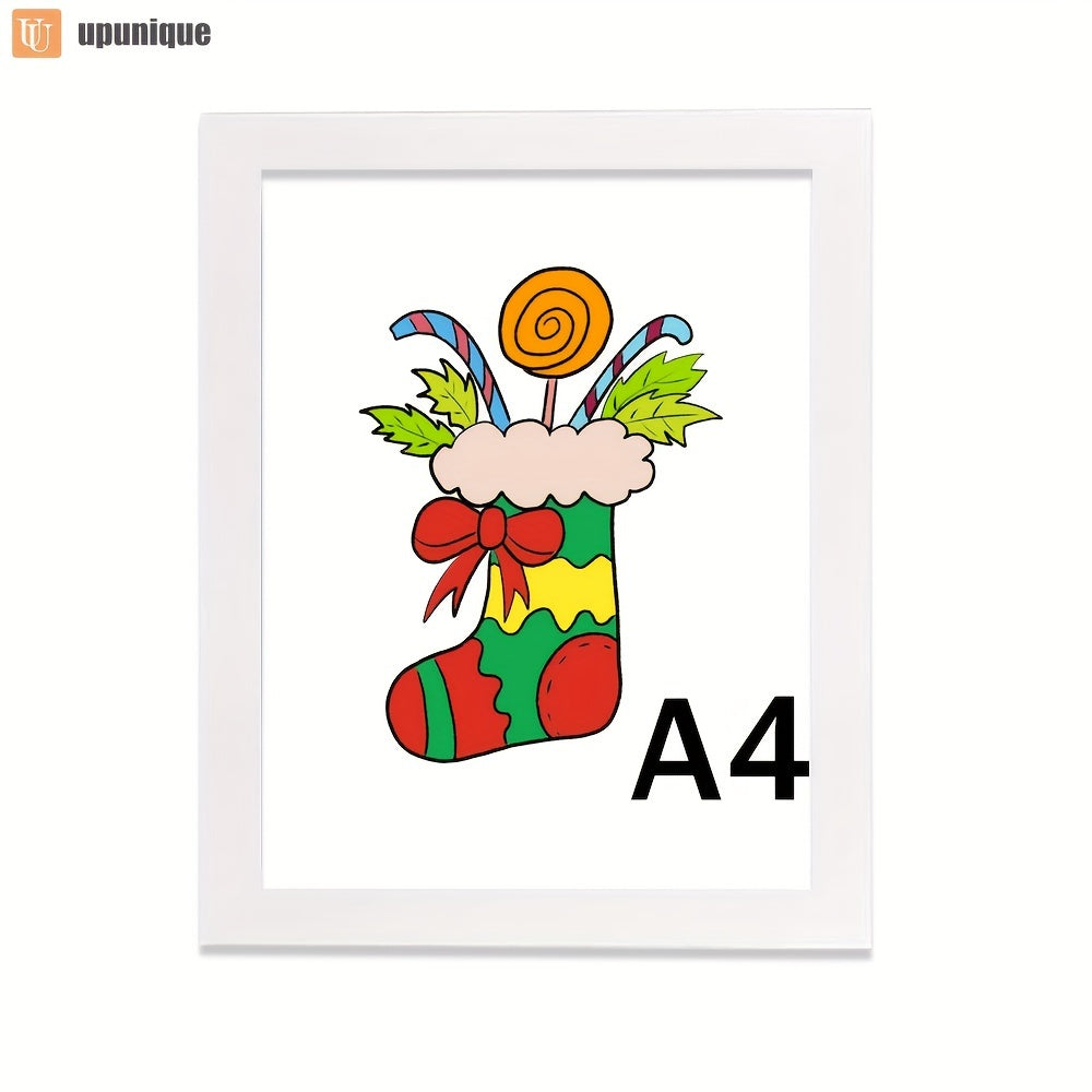 Versatile A4 Youngsters' Artist Frame, Black/White/Light Wood Grain, Ideal for Gifts & School Projects, Perfect for Christmas