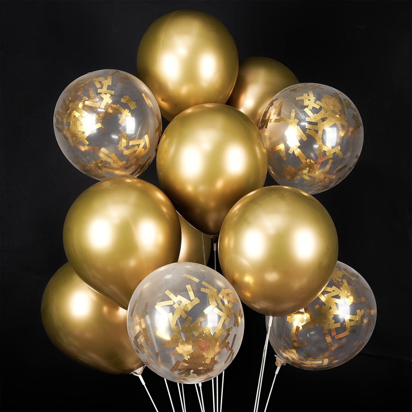 20 pieces of metallic gold confetti balloons for birthday party decorations.