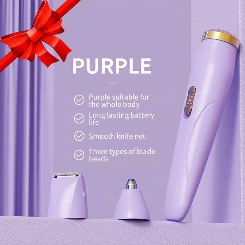 Women's 3-in-1 Electric Hair Removal Kit - USB Rechargeable, Includes Facial Trimmer, Nose Hair Trimmer, Full-Body Epilator, Great Gift