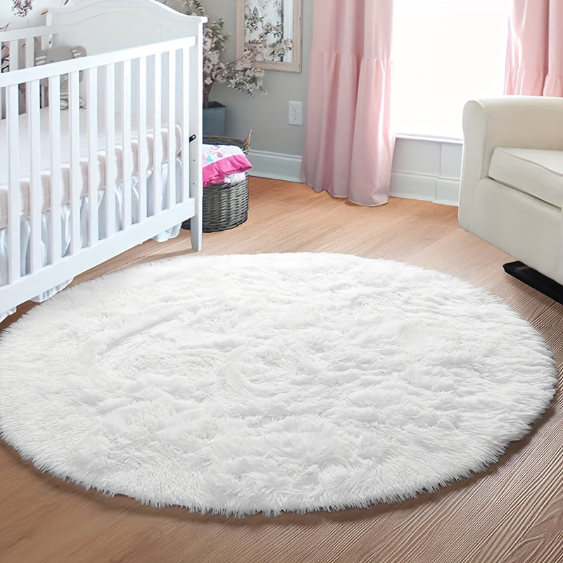 Soft, Non-Slip Plush White Round Area Rug - Perfect for Living Room, Bedroom, and Home Decor - Machine Washable