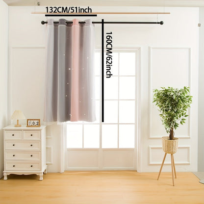 Stylish Sheer Curtain with Gray Gradient Star Pattern - Grommet Top, Easy to Clean for Living Room & Bedroom Décor