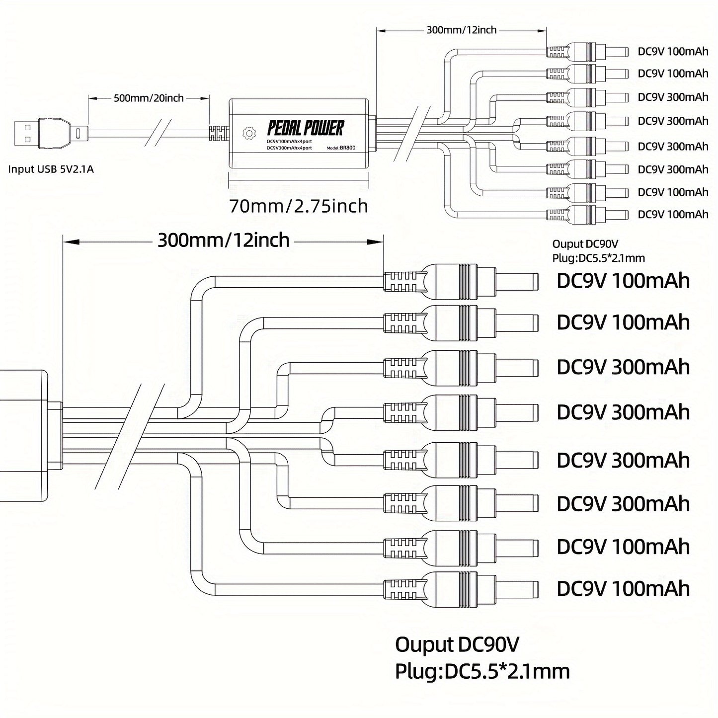 Yangi gitara pedali quvvat manbai, 8 chiqish va 9V DC chiqishi uchun USB ulanishi bilan.