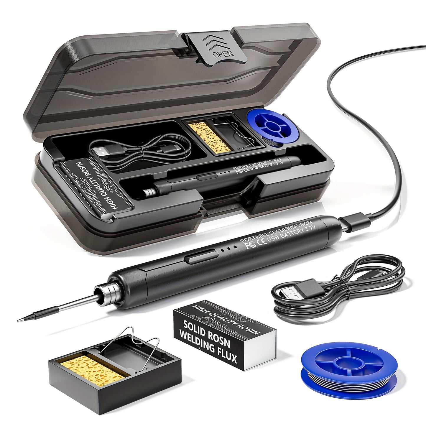 USB/Battery Dual-Use Soldering Iron with Temperature Adjustment and Accessories