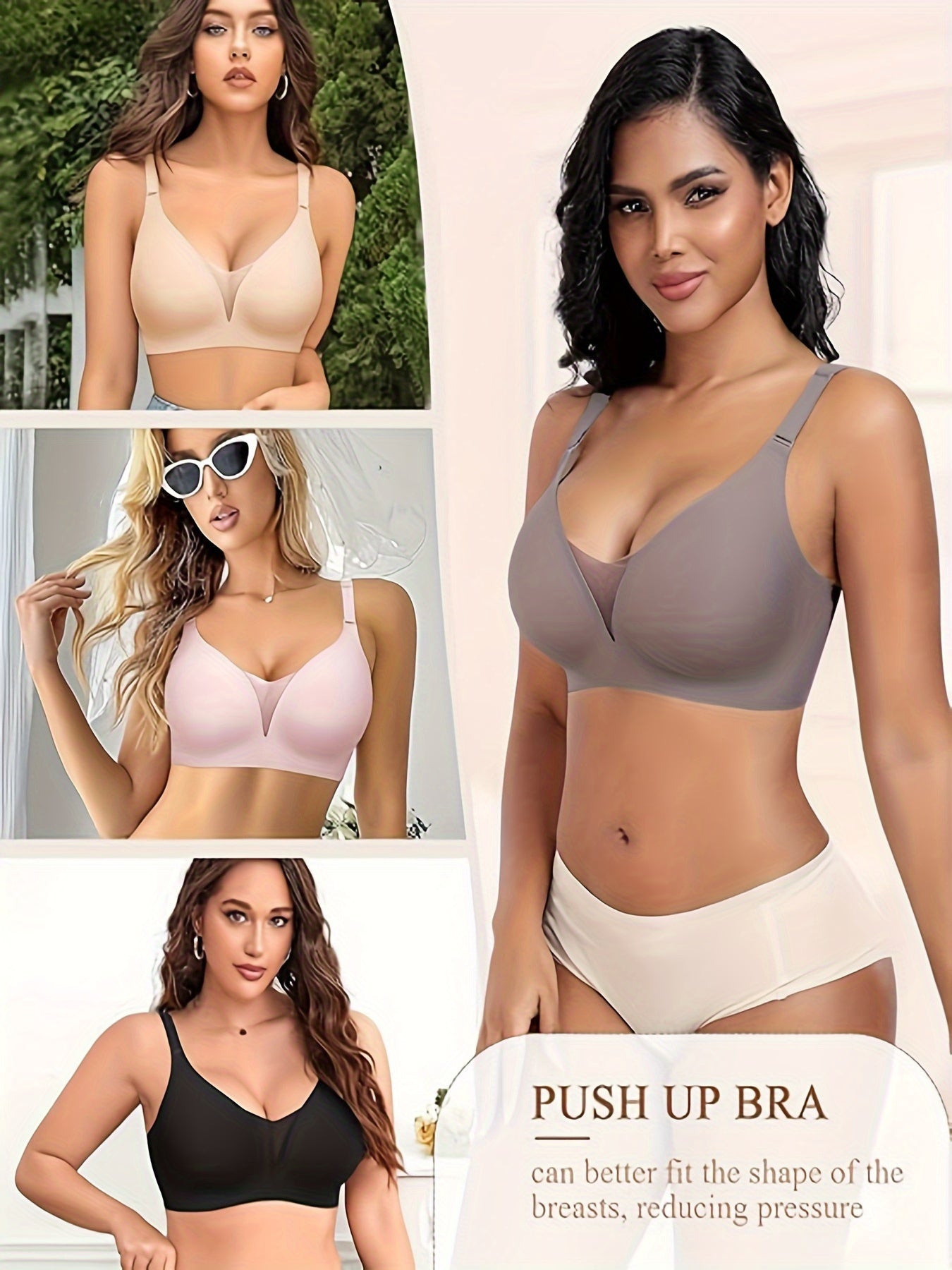 Comfortable push up bra with no seams, anti-sagging mesh and wireless design.