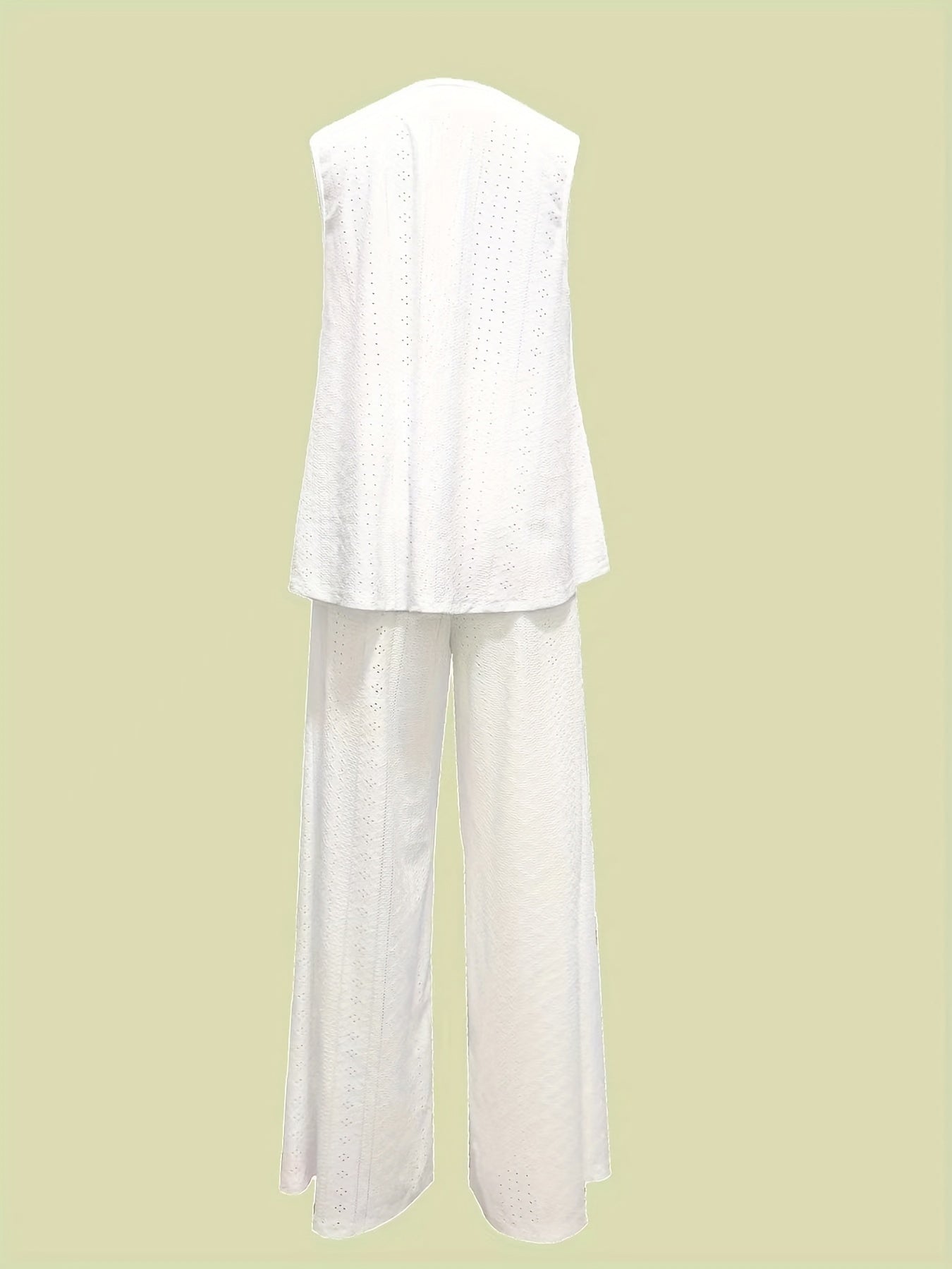 Casual eyelet tank top and wide leg pants set for women.