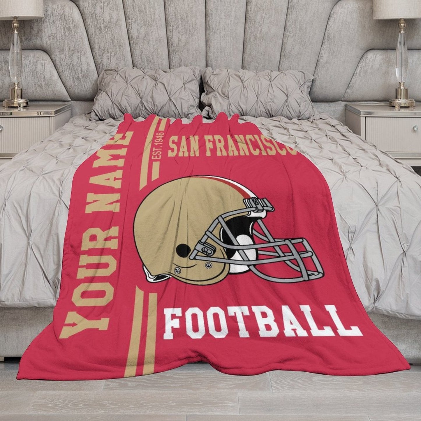 Personalized San Francisco Football Theme Hug Blanket - Custom Name Included, Ideal Gift for Men, Women, and Boys - Perfect for Sofa, Bed, or Decoration, Made of Polyester Knitted Fabric, Ideal for Fans of the Team