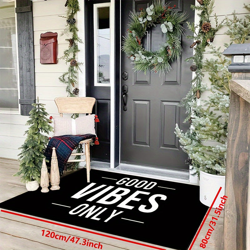 Welcome only positive energy with this Good Vibes Only doormat! This non-slip, machine washable polyester mat is perfect for both indoor and outdoor use in your bedroom, hallway, patio, or any room in your house. It also makes a great housewarming gift