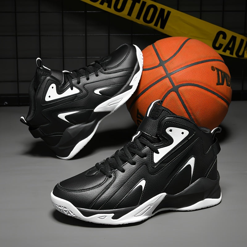 Men's High Top Basketball Shoes designed for PLUS SIZE individuals. Features include comfort, breathability, non-slip, shock absorption, and lace-up design. Suitable for indoor/outdoor