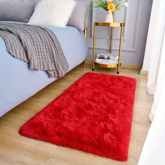 1 piece of Festive Red Living Room Area Soft Fluffy Blanket, Fluffy Non-Slip Bedroom Christmas Decoration Carpet made of Polyester, perfect for Living Room, Bedroom, and other areas of your home.