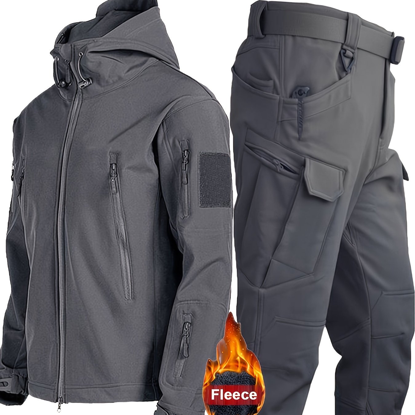 Men's outdoor sports set with hooded jacket, multiple pockets, and solid color for various activities - Fall/Winter Collection