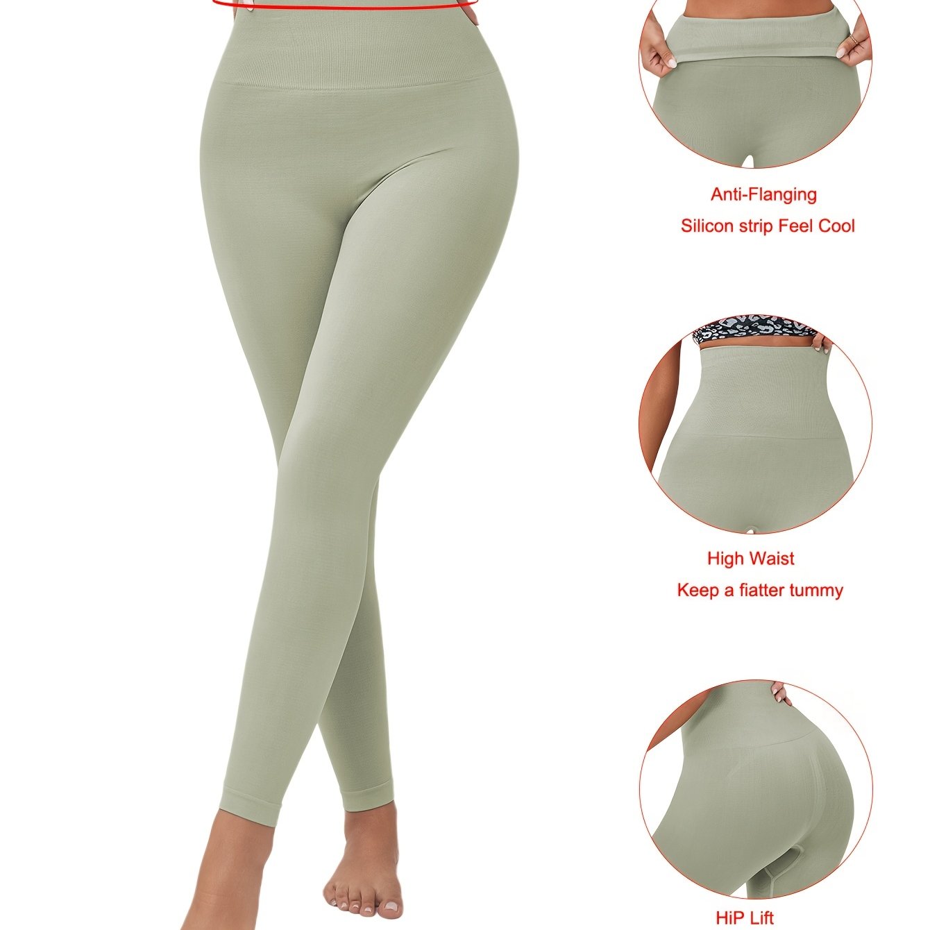 High-waist seamless leggings made of polyamide knit fabric, in solid color with high support, featuring anti-flab silicone strip for yoga and sports.