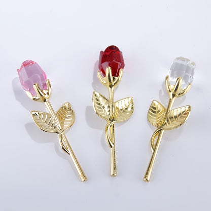 Valentine's Day gift: crystal glass rose artificial flower in silvery golden rod - perfect for girlfriend or wedding guests.