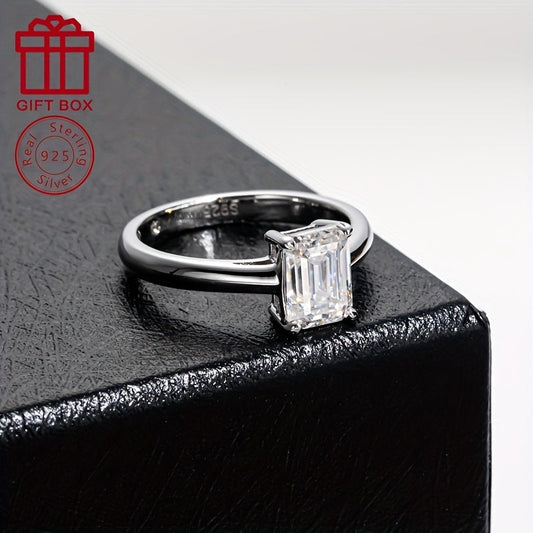 925 Sterling Silver Elegant 2CT Emerald Cut Moissanite Engagement Ring, Ideal Gift for Her