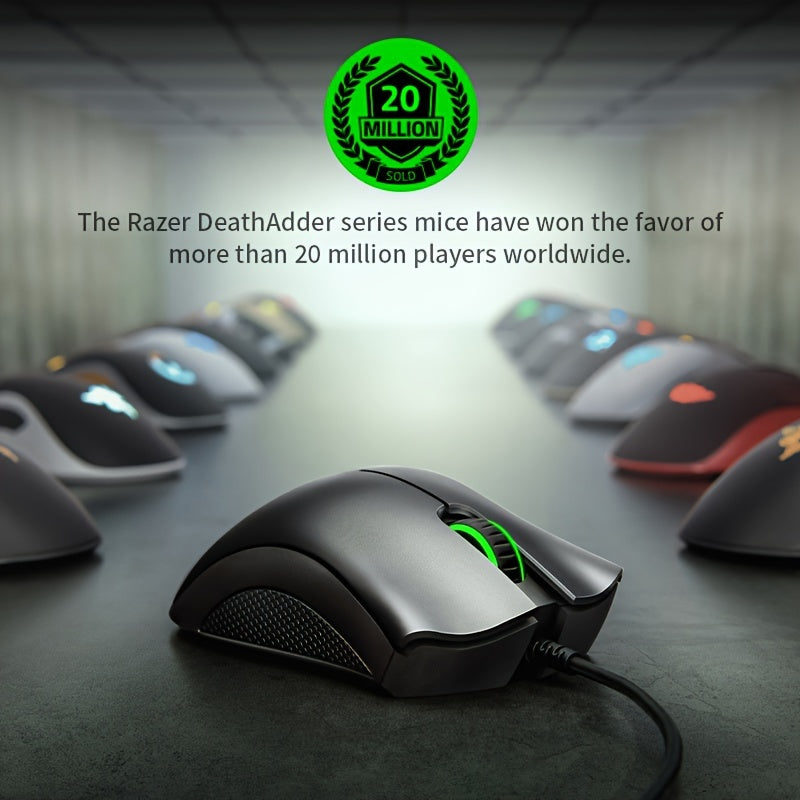 Razer DeathAdder Essential Gaming Mouse with 16,000 DPI Optical Sensor, Chroma RGB Lighting, 7 Programmable Buttons, Mechanical Switches, and Rubber Side Grips.