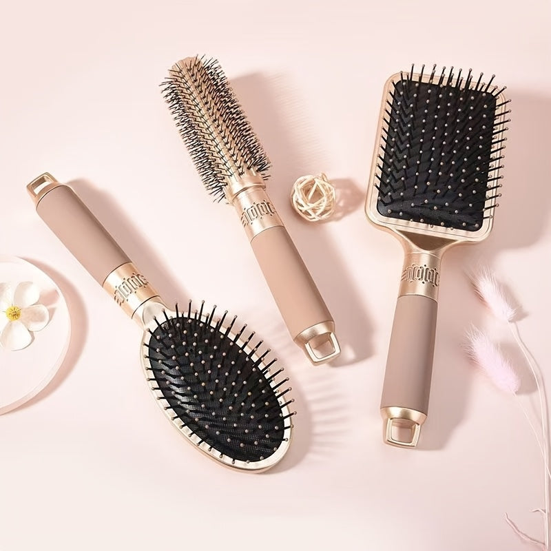 Hair Brush Set for Women with Plastic Bristles for Curly & Straight Styles, ABS Handled Detangling Massage Comb with Airbag for Scalp Massage. Ideal for Long Hair Styling & Smoothing.