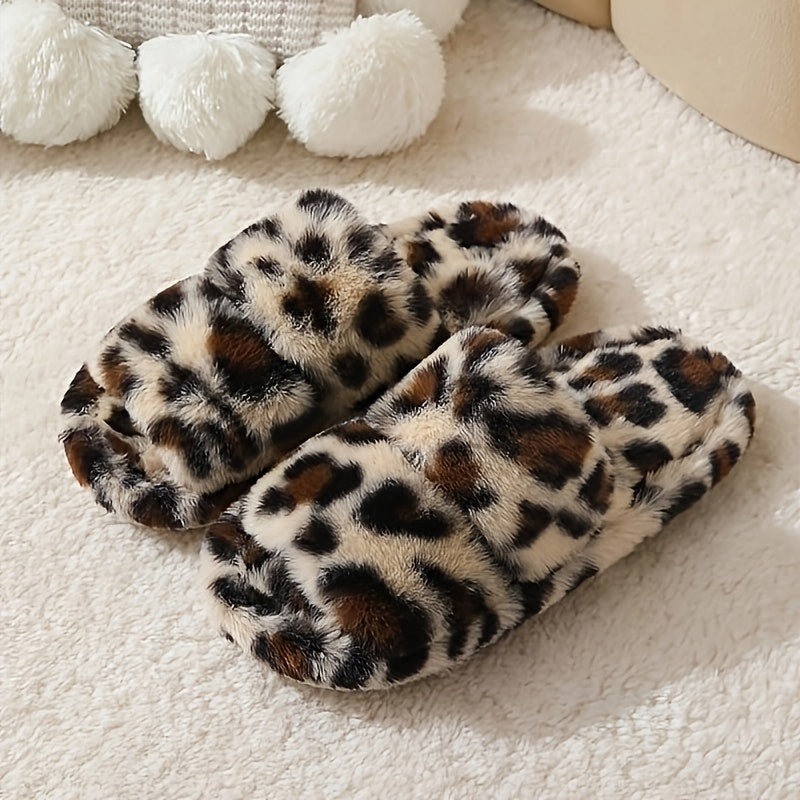 Women's soft plush cross-strap slippers with peep-toe fur, suitable for indoor and outdoor use.