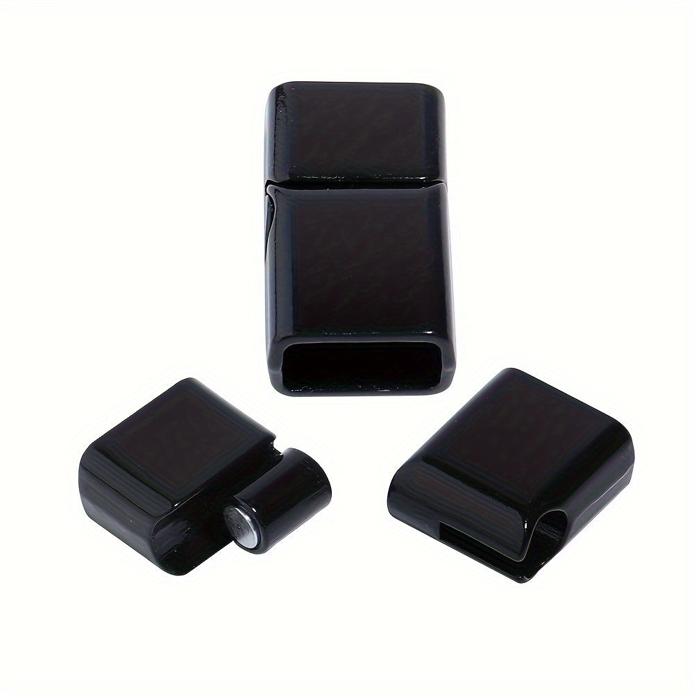 Alloy Magnetic Buckle Set with 5 Pieces, Featuring Flat Rectangular Design and Inner Holes with Rounded Corners. Ideal for Connecting Leather Rope in Handmade Jewelry Making. Perfect for Crafting Unique Accessories.