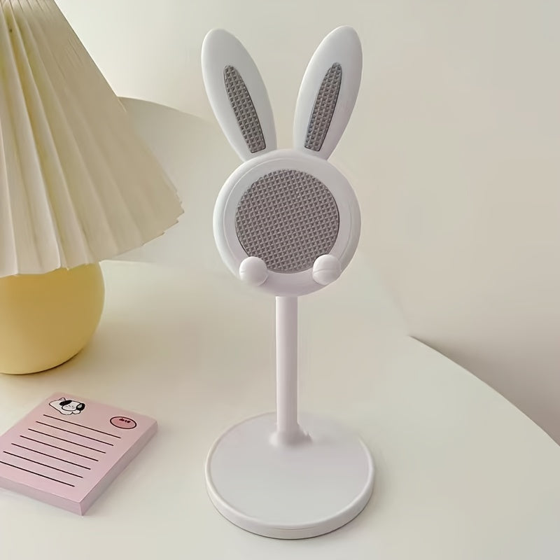 Adjustable height mobile phone holder for live broadcasts with a rabbit design