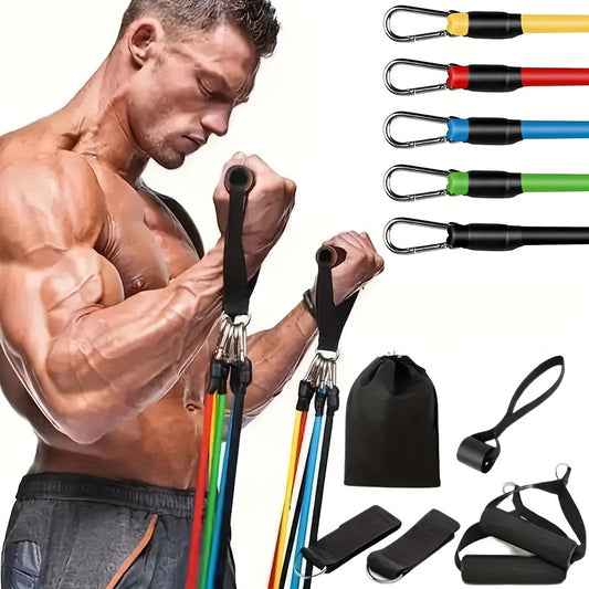 11-piece TPE tension rope set with sponge handle, ankle strap, and door anchor. Ideal for home, gym, yoga, and Pilates workouts.