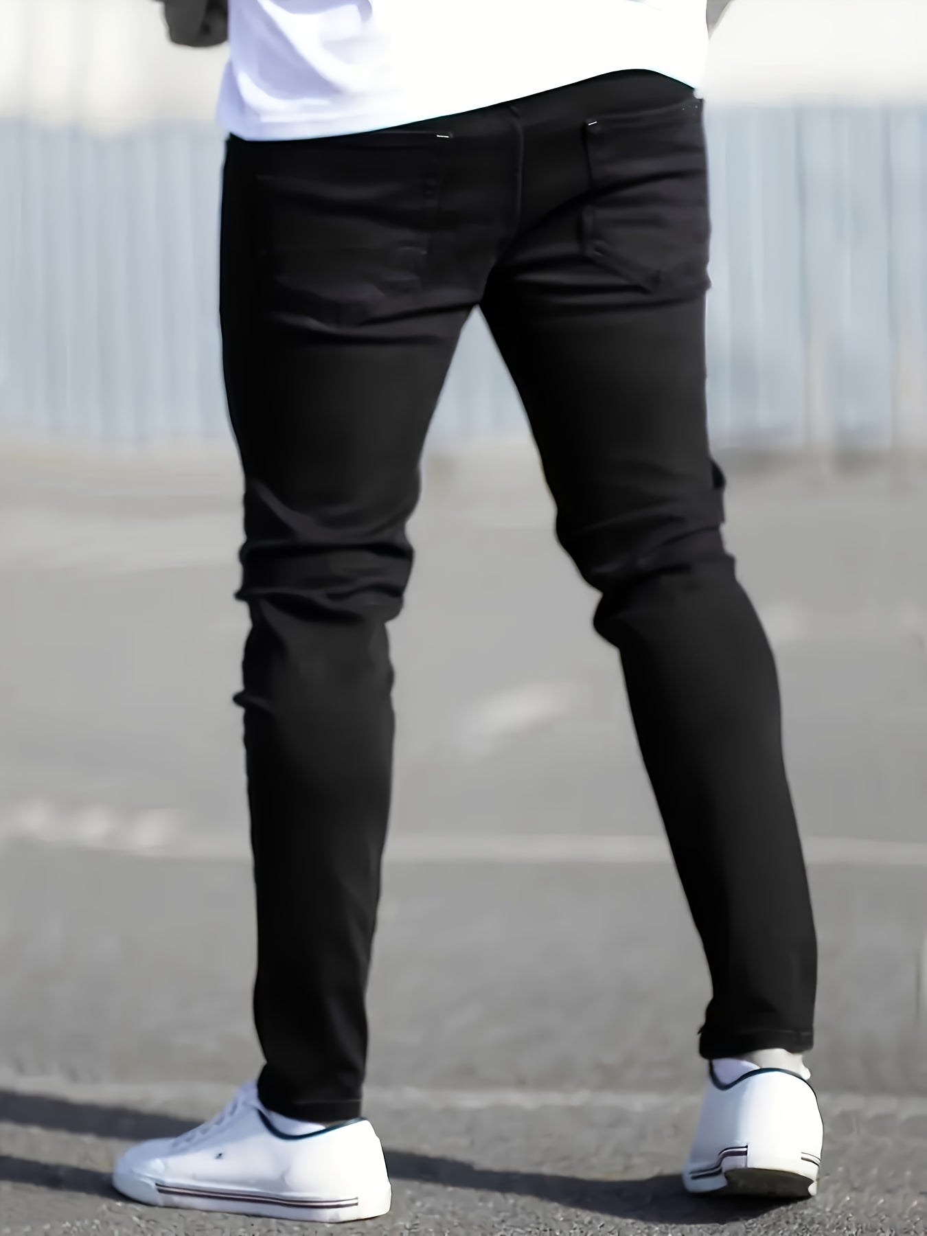 Men's Stretch Skinny Ripped Jeans in Classic Black, Machine Washable, Ideal for All Seasons