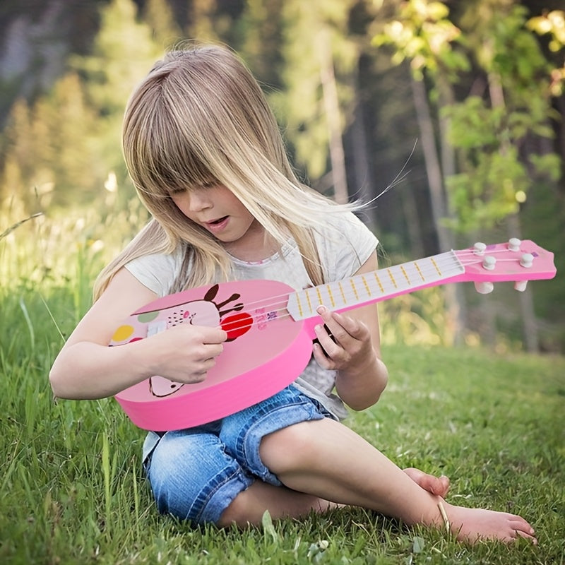 Children's Ukulele Toy, Educational Musical Instrument, durable plastic in yellow and green.