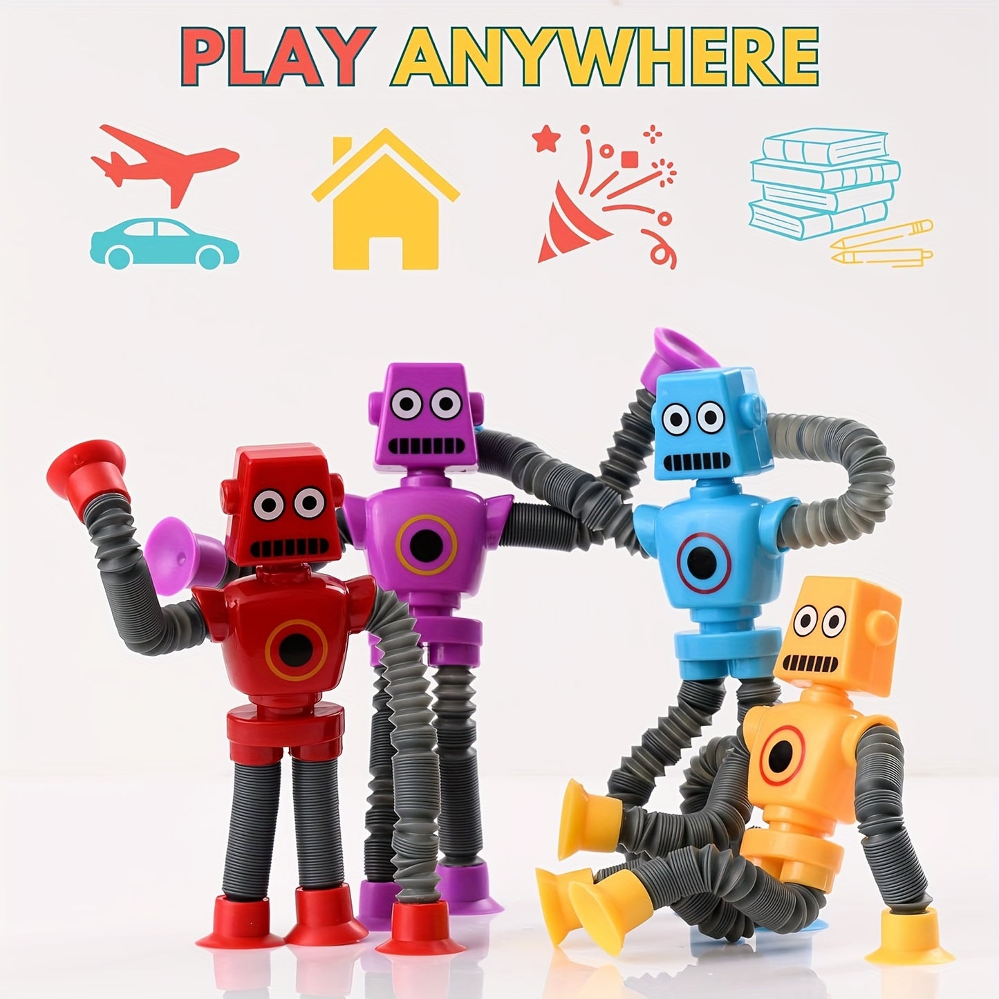 DIY Transforming Robot Toy for Kids 6-8: Creative & Educational sensory play with telescopic pop tube design in 4 colors.