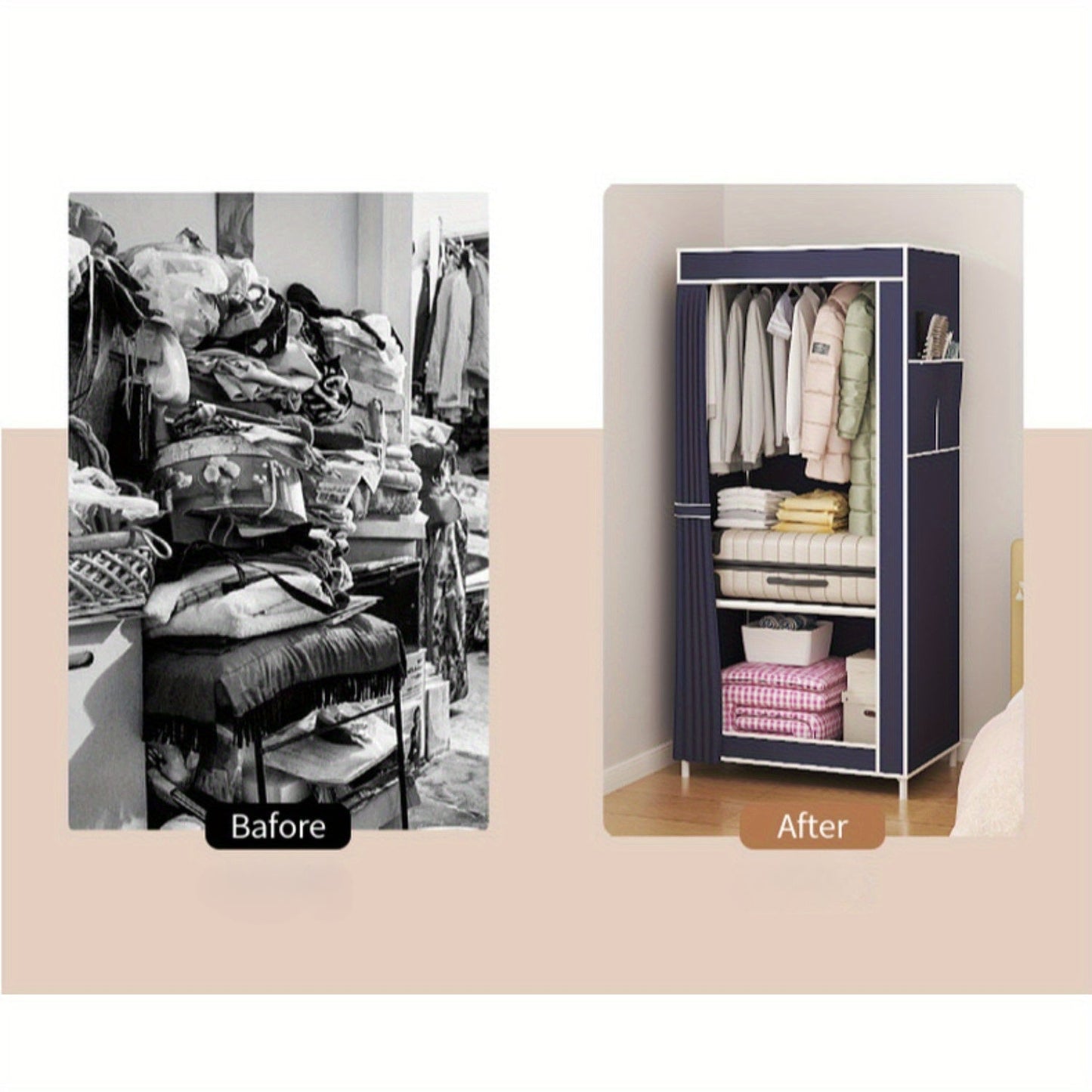 Sturdy Wardrobe Closet Organizer with Dust-Proof Cover, Simple Setup, Multi-Level Shelves for Bedroom Storage - Efficient Clothes Organization Solution