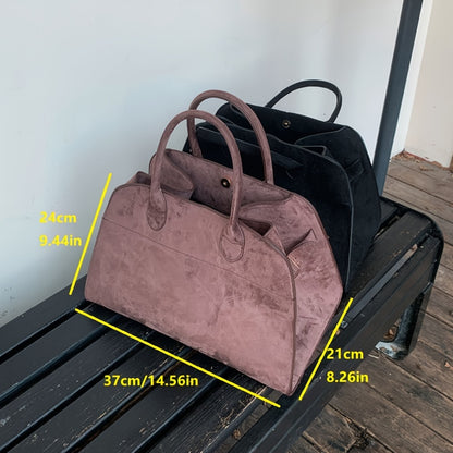 Elegant faux leather top-handle bag for women with fixed shoulder straps, buckle closure, and polyester lining. Solid color office tote, no embellishment, from Guangzhou.