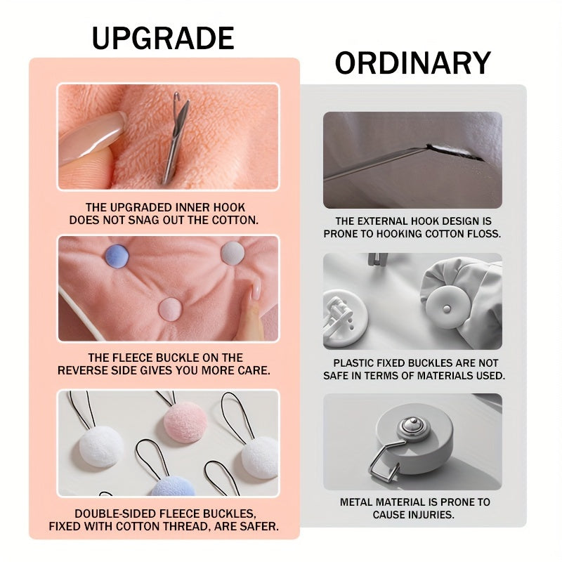 Mixed Color Pack of 6, 12, or 24 Invisible Bed Clips with Auxiliary Tool. These reusable bedding fasteners are designed to keep your bed covers in place and prevent slipping. Easy spot-clean care makes maintenance a breeze.