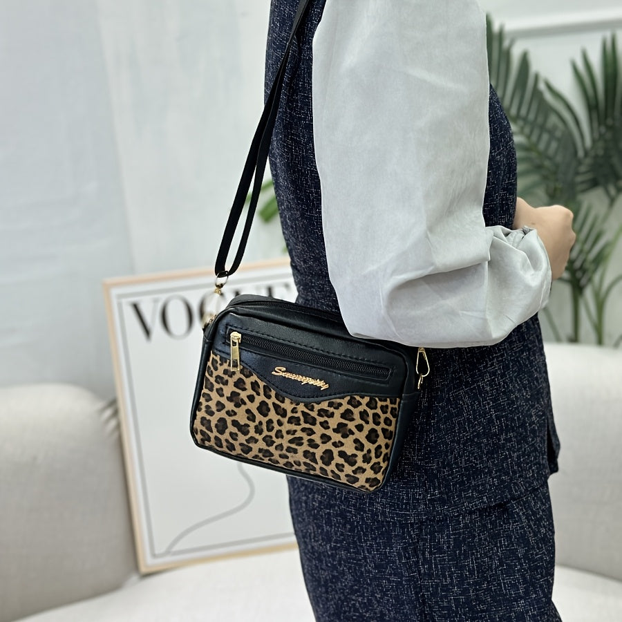 [Modern Appeal] Women's Leopard Print Crossbody Bag with Adjustable Strap - Versatile for Casual Outings, Office, and Daily Commute - Includes Phone Pocket and Coin Purse - Black, Small size