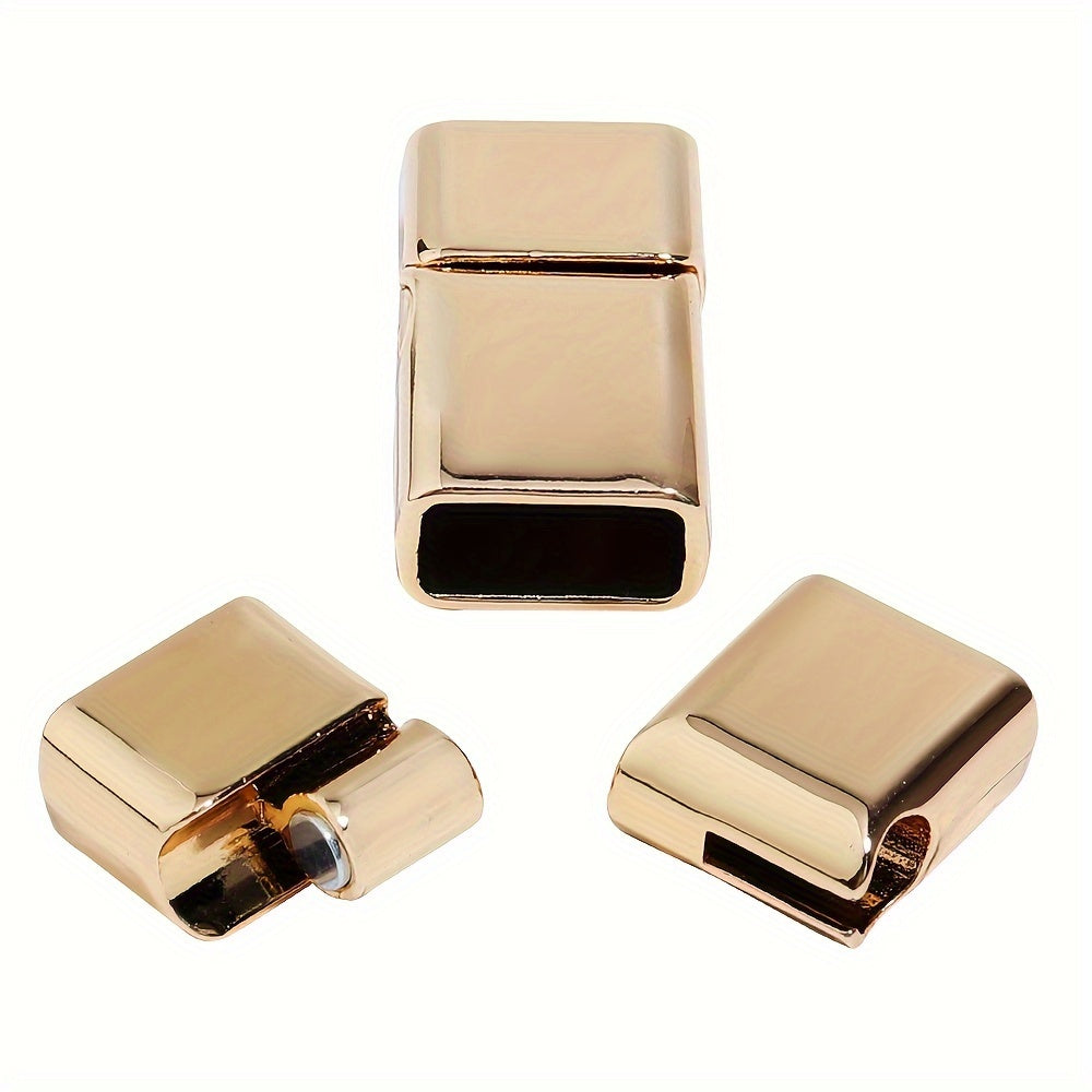 Alloy Magnetic Buckle Set with 5 Pieces, Featuring Flat Rectangular Design and Inner Holes with Rounded Corners. Ideal for Connecting Leather Rope in Handmade Jewelry Making. Perfect for Crafting Unique Accessories.